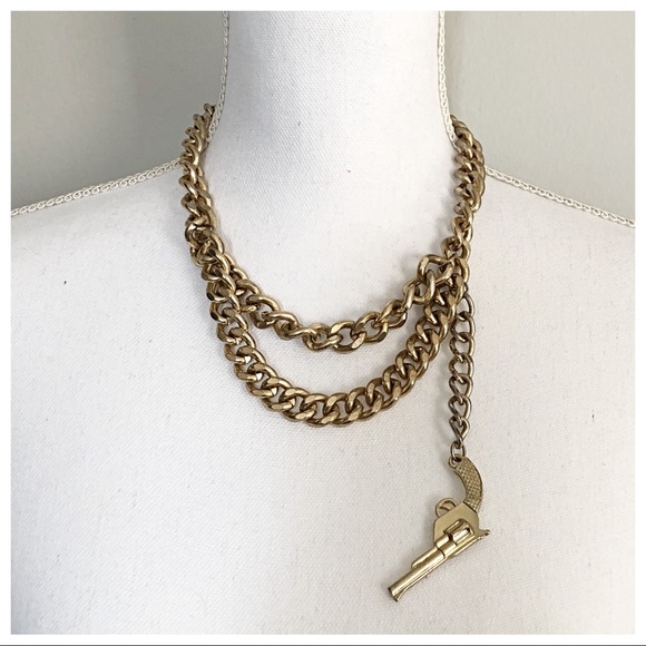 Vintage Jewelry - Vintage Gold Pistol Necklace